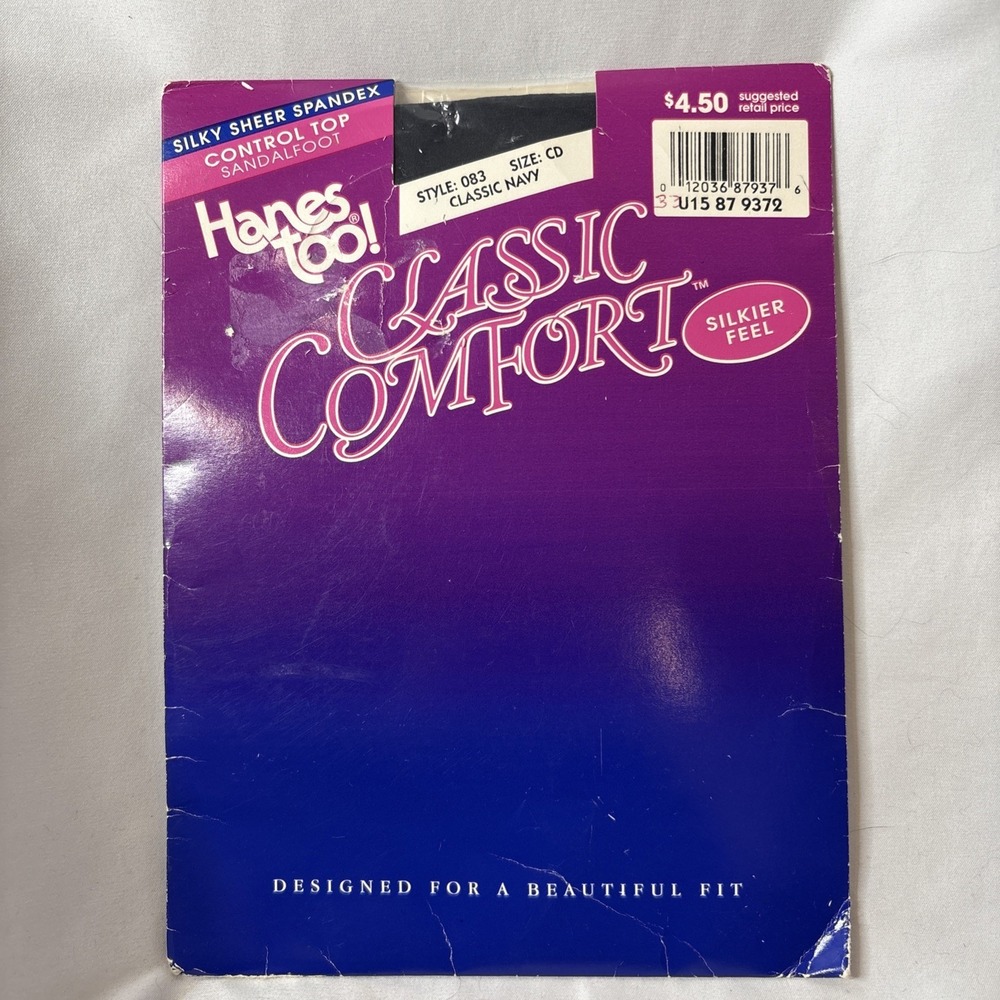 Vintage Hanes Too! Classic Comfort Silky Sheer Pantyhose‎ Tights Navy 083 Sz CD